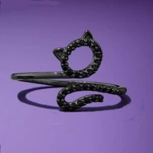 Size 8 925 Open Black Cat Ring